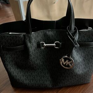 Michael Kors Carson Medium Black Signature Logo Satchel